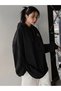 Skateboard Cardigan - Black Printed Winter Oversize Hooded Cardigan with Zipper Pocket Detail