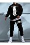 3 Thread Trust Nobody Sweatshirt Sweatpants Jogger - Black Printed Bottom Top Sweatpants Set Crew Neck