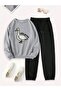 3 Thread Silly Goose Sweatshirt Sweatpants Jogger - Gray Black Printed Bottom Top Sweatpants Set Crew Neck - 3
