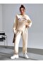 3 Thread California West Sweatshirt Sweatpants Jogger - Beige Printed Bottom Top Sweatpants Set Crew Neck - 3