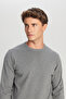 Men's Gray Melange Cotton Standard Fit Regular Cut Crew Neck Knitwear Sweater - 4