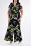 11225101 Women's Plus Size Lapel Shoulder Detail 2-Piece Set Navy Blue - 6