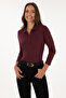 Women's Burgundy Basic Polo Neck Sweatshirt 50307755-Vr177