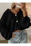 Women's Knitwear V-Neck Crop t Sleeve Soft Openwork Buttoned Loose Trendy Knit Cardigan Black