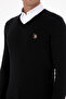 Men's Slim Fit V-Neck Black Basic Sweater 50307778-Vr046 - 7