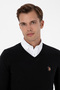 Men's Slim Fit V-Neck Black Basic Sweater 50307778-Vr046 - 2