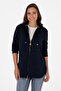 Women's Navy Blue Zippered Hooded Sweatshirt 50307714-Vr033