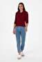 Women's Burgundy Basic Polo Neck Sweatshirt 50307755-Vr014 - 4
