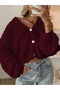 Women's Knitwear V-Neck Short Crop t Sleeve Casual Openwork Buttoned Loose Trendy Knit Cardigan Burgundy - 2