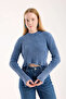 Ripped Blue Knitwear Crop Women's Sweater