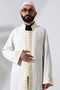 Gold Yellow Pattern Embroidered Cream Imam Robe with Snap Closure and Pockets - 5
