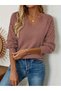 Womens Knit Sweater Cinnamon V-Neck Lace-Like Knit Chic Patterned Long Sleeve Fashion - 5