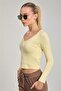 Women's Collar Buttoned Long Sleeve Bodysuit - Yellow