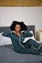 Women's 100% Cotton Combed Cotton Front Buttoned Long Sleeve Pajama Set Green - 6