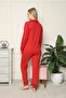 Women's 100% Cotton Combed Cotton Front Buttoned Long Sleeve Pajama Set Red - 4