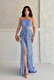 Baby Blue Strapless Waist Detail Sequin Evening Dress