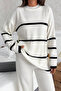 Women's White Black Striped Knitwear Double Set - 2