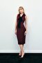 Sleeveless Tweed Dress with Scarf - Burgundy - 7
