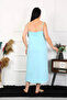 Women's Large Size Rope Strap Cotton Blue Long Nightdress - 2
