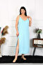 Women's Large Size Rope Strap Cotton Blue Long Nightdress