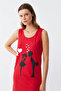 Women's Thick Strap Combed Cotton Above Knee Red Nightgown - 4