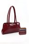 Burgundy Shk251 Wrinkled Faux Leather Zippered Shoulder Bag and Crocodile Wallet Set (Shk227-Shk181)