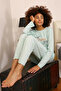 Women's Combed Cotton Long Sleeve Pajama Suit Water Green - 3