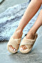 Women's Cream Cross Plush House Slippers - 2