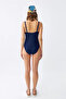 Women's Navy Blue Metal Accessory Thin Strap One Piece Swimsuit - 5