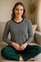 Women's Pajama Set 100% Cotton Green Striped