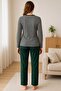 Women's Pajama Set 100% Cotton Green Striped - 6