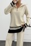Women's Zippered Collar Ecru Black Knitwear Set