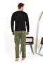 Men's Long Sleeve Combed Cotton Black Pajama Set - 6