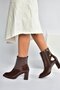 V590166308 Brown Patent Leather Thick Heeled Classic Women's Boots - 2