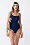Women's Navy Blue Metal Accessory Thin Strap One Piece Swimsuit - 2