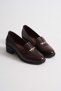 Women's Genuine Leather Crocodile Print Buckle Heeled Shoes - Burgundy Patent Leather - 4