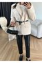 Belted Plush Fur Textured Thick Lining Design Buttoned Equivalent Blazer Jacket Coat