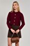 Women's Buttoned Knit Cardigan - Burgundy - 2