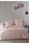 100% Cotton Satin Stripe Flounce Double Duvet Cover Set Powder 200X220 cm - 3