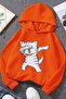 3-Ply Combed Cotton Cat Printed Unisex Kids Hooded Sweatshirt