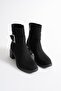 Ravena Women's Black Suede Zippered Thick Heeled Boots with Metal Accessories (6 cm) - 3