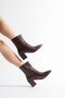 Arden Women's Brown Patent Leather Thick Heeled Zipper Detailed Boots (7cm) - 4