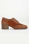 Women's Genuine Leather Heeled Oxford Shoes - Tan - 3