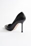 Nivora Women's Black Leather Gold Accented Pointed Toe High Thin Heeled Shoes Stiletto(9.5cm) - 3