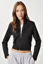 Zippered Crop Scuba Knitted Sweatshirt Lpx0003 Black - 3