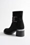 Ravena Women's Black Suede Zippered Thick Heeled Boots with Metal Accessories (6 cm) - 4