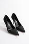 Lunara Women's Black Nubuck Gold Accessories Pointed Toe High Thin Heeled Shoes Stiletto (9.5 cm) - 2
