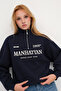 Zippered Collar Embossed Sweatshirt S12058 - 4