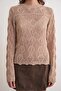6867 Women's Square Pattern Openwork Knitwear Sweater Camel - 5