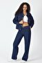 Women's Navy Blue Denim Jeans Suit Pants and Jacket - 2
